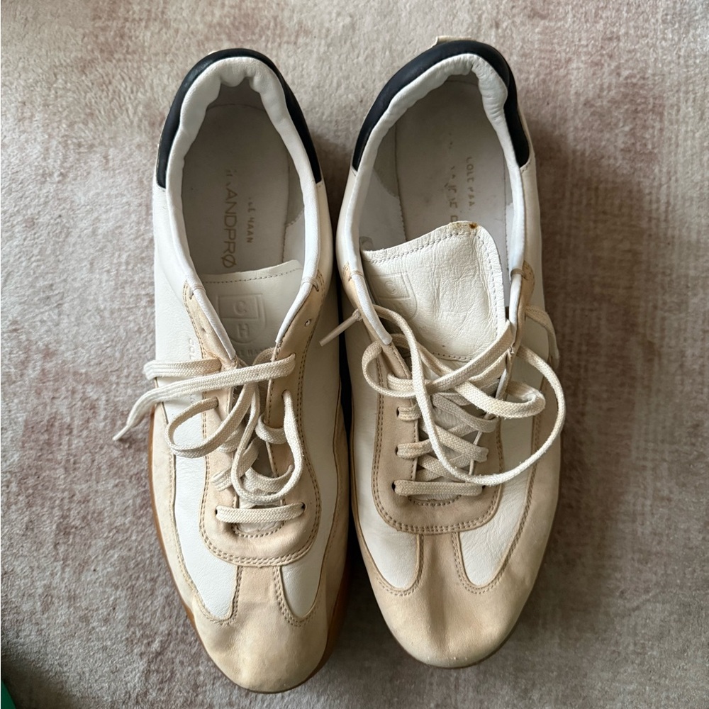 Cole Haan Cream and Black Leather Lace-Up Sneakers